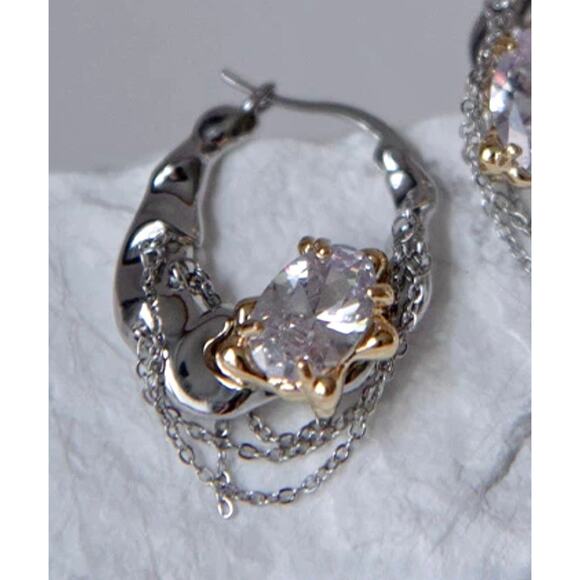 Brut Hoop Earrings 2 Two Tone Molten Mixed Metals Silver Gold Unique S07 - Picture 5 of 7